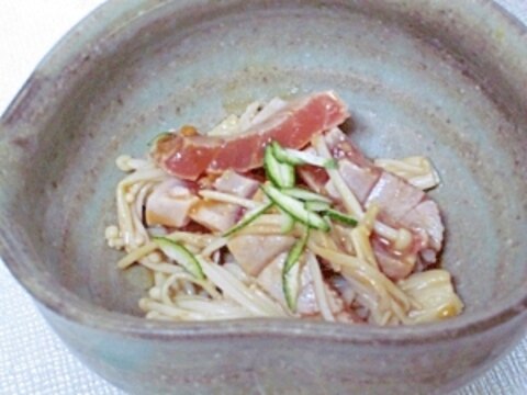 残り物料理☆　「湯引まぐろの辛子醤油和え」